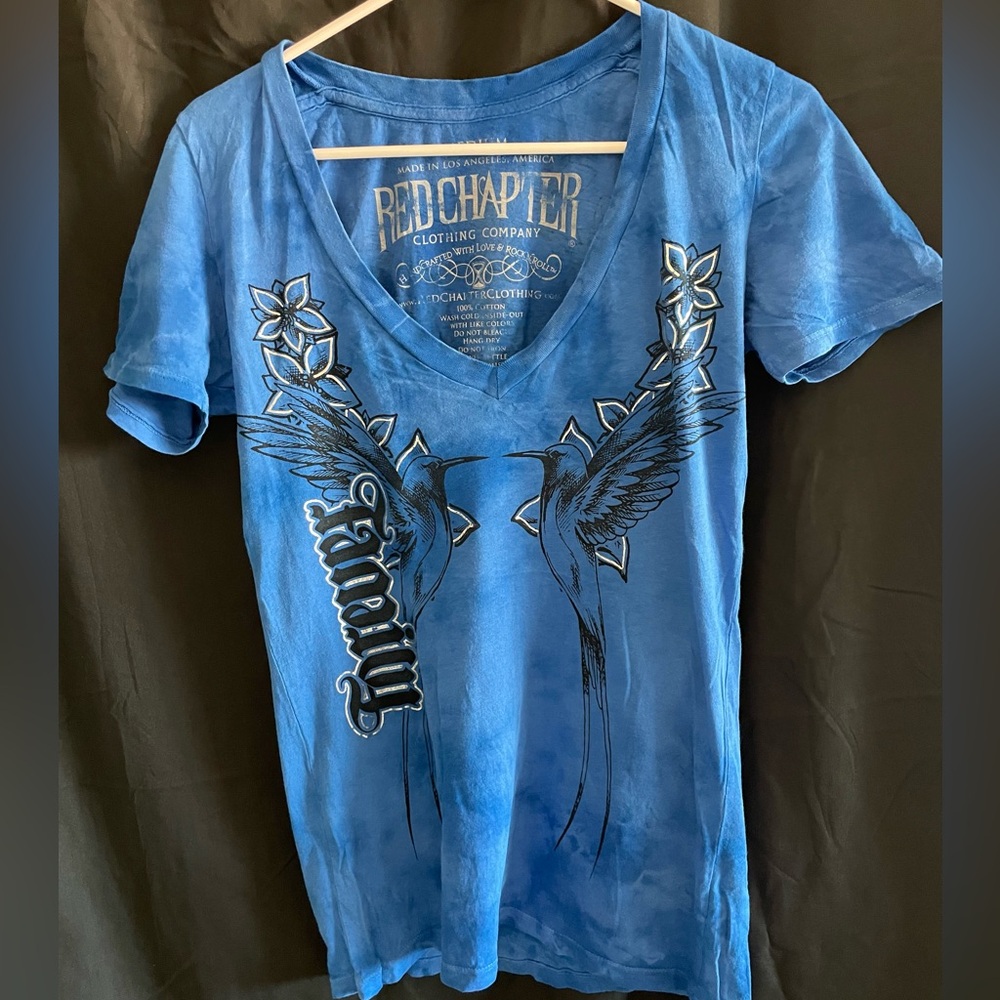 Chapter Blue Graphic Logo Tee with Distressed White Print